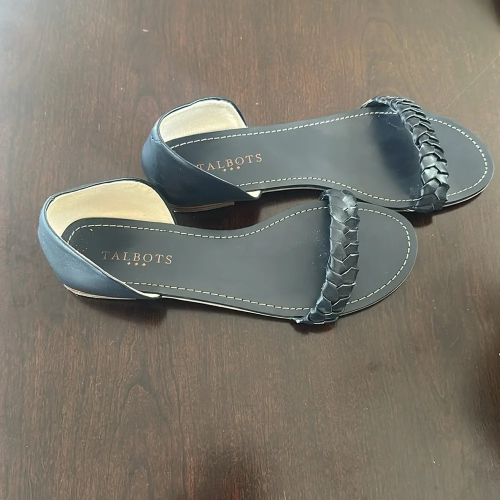 Talbots Womens Navy Braided Strap Sandals Sz 8 Minimalist Timeless Preppy Chic